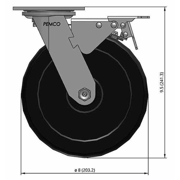 Side view drawing of caster with dimensions
